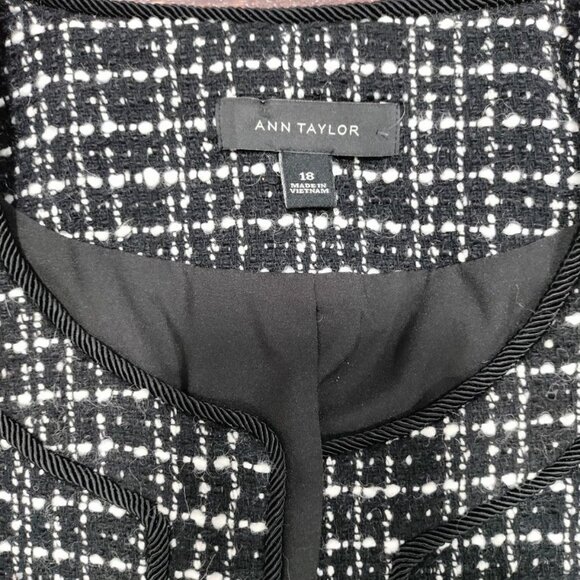 Ann Taylor Tweed Long Sleeve Open Office Work Preppy Blazer Jacket Black US 18 - Picture 7 of 14